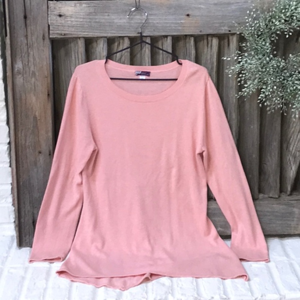 Zinni by Garnet Hill Asymmetrical Hem Sweater Pink